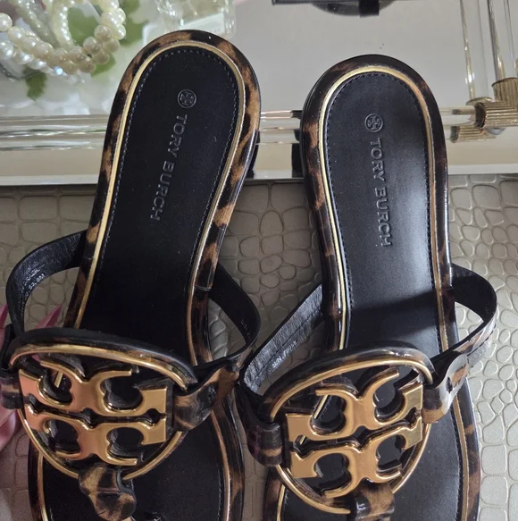 Tory Burch Tortoise Print Miller with Gold Metal Accents Sandals Size 8 - Picture 6 of 10